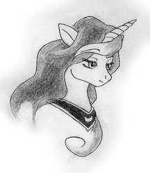 Size: 367x425 | Tagged: safe, artist:pixel-penguin-da, princess luna, g4, black and white, drawing, female, grayscale, luna is not amused, monochrome, pencil drawing, solo, traditional art