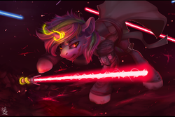 Size: 1920x1280 | Tagged: safe, artist:apostolllll, oc, oc only, crossover, lightsaber, solo, star wars, weapon