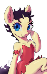 Size: 632x987 | Tagged: safe, artist:grissaecrim, betty hoof, pony, dungeons and discords, g4, betty boop, clothes, dress, female, human shoulders, mare, ponified, solo