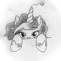 Size: 366x366 | Tagged: safe, artist:pixel-penguin-da, princess luna, g4, chibi, cute, female, filly, grayscale, lunabetes, monochrome, pencil drawing, solo, traditional art, woona