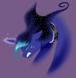 Size: 374x384 | Tagged: safe, artist:pixel-penguin-da, color edit, edit, princess luna, g4, colored, crying, female, glowing horn, horn, magic, magic aura, recolor, sad, simple background, solo