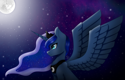 Size: 1023x656 | Tagged: safe, artist:antaress99, princess luna, g4, female, moon, night, smiling, solo, stars