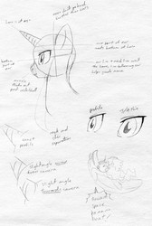 Size: 3383x5041 | Tagged: safe, artist:pixel-penguin-da, pony, advice, bust, expression, expressions, how to, how to draw, monochrome, on side, perspective, profile, reference sheet, side view, style, suggestion, traditional art, tutorial
