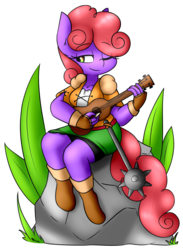 Size: 1119x1529 | Tagged: safe, artist:rice, oc, oc only, oc:violet patronage, anthro, bard, commission, fantasy class, musical instrument, rpg, simple background, solo, transparent background, ukulele