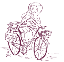 Size: 774x755 | Tagged: safe, artist:jowyb, fluttershy, equestria girls, g4, bicycle, humanized, monochrome