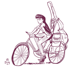 Size: 819x784 | Tagged: safe, artist:jowyb, octavia melody, equestria girls, g4, bicycle, female, humanized, monochrome, solo