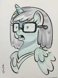 Size: 1280x1707 | Tagged: safe, artist:sara richard, alicorn, pony, bob's burgers, glasses, ponified, shocked, solo, tina belcher, traditional art