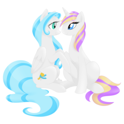 Size: 1800x1800 | Tagged: safe, artist:orcakisses, oc, oc only, oc:fanfair, oc:tealight, pony, duo, female, lesbian, mare, oc x oc, shipping, simple background, transparent background
