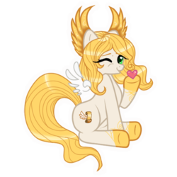 Size: 500x500 | Tagged: safe, artist:starletnightwind, oc, oc only, oc:mercury stratos, original species, ear feathers, floating wings, heart, one eye closed, telegram sticker, vector, wink