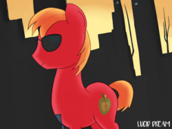 Size: 1280x960 | Tagged: safe, artist:triplesevens, big macintosh, android, earth pony, pony, g4, angle, cyberpunk, glasses, male, solo, stallion