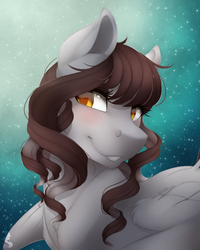 Size: 800x1000 | Tagged: safe, artist:silentwulv, oc, oc only, oc:coconut milk, pegasus, pony, bust, colored pupils, female, mare, portrait, solo, stars, wing fluff