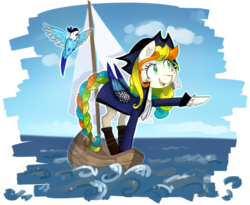 Size: 1024x839 | Tagged: safe, artist:kyaokay, oc, oc only, parrot, boat, ocean, pirate, simple background, transparent background, water