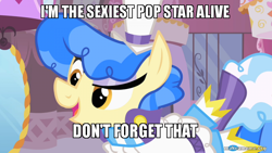 Size: 800x450 | Tagged: safe, edit, edited screencap, screencap, sapphire shores, a dog and pony show, g4, caption, female, image macro, makeameme.org, meme, sexiest pony alive, solo