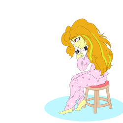 Size: 1000x1000 | Tagged: safe, artist:wookylee, adagio dazzle, equestria girls, g4, chair, clothes, female, hair dryer, headphones, loose hair, messy hair, pajamas, simple background, solo