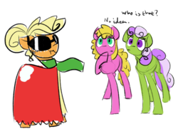 Size: 800x600 | Tagged: safe, artist:sallindaemon, applejack, cherry berry, daisy, flower wishes, g4, disguise, sunglasses