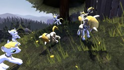 Size: 1366x768 | Tagged: safe, artist:horsesplease, prince blueblood, g4, 3d, cute, gmod, grass, herd, horses doing horse things, multeity, prince bluebetes