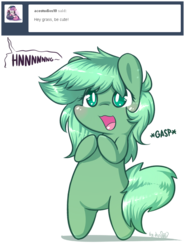 Size: 656x887 | Tagged: safe, artist:dsp2003, oc, oc only, oc:grass, pony, pony town, ask, bipedal, blushing, chibi, cute, diabetes, dsp2003 is trying to murder us, female, heart, heart eyes, hnnng, open mouth, simple background, style emulation, transparent background, tumblr, wingding eyes