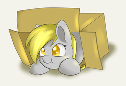 Size: 1024x696 | Tagged: safe, artist:dusthiel, derpy hooves, pegasus, pony, g4, box, colored pupils, female, mare, pony in a box, solo