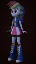 Size: 1080x1920 | Tagged: safe, artist:creatorofpony, artist:mmdcote, rainbow dash, equestria girls, g4, 3d, 3d model, blender, boots, clothes, compression shorts, female, shorts, skirt, socks, solo, wristband