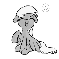 Size: 800x800 | Tagged: safe, artist:nimaru, derpy hooves, pegasus, pony, g4, eyes closed, female, floppy ears, grayscale, laughing, mare, monochrome, open mouth, simple background, solo, tongue out