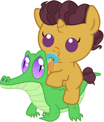 Size: 786x917 | Tagged: safe, artist:red4567, coriander cumin, gummy, pony, g4, spice up your life, baby, baby pony, coriander cumin riding gummy, cute, pacifier, ponies riding gators, riding, weapons-grade cute