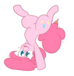 Size: 1280x1308 | Tagged: safe, artist:mr-degration, pinkie pie, earth pony, pony, g4, :p, belly, belly button, comedy, female, handstand, hat, mlem, party hat, raspberry, silly, silly face, silly pony, simple background, solo, stray strand, tongue out, transparent background, upside down