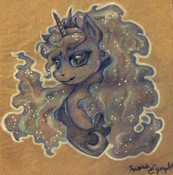 Size: 986x992 | Tagged: safe, artist:smekhyradost, princess luna, alicorn, pony, g4, bust, female, looking at you, portrait, smiling, solo, traditional art