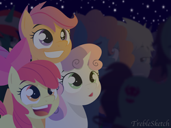 Size: 4000x3000 | Tagged: safe, artist:treblesketchofficial, apple bloom, scootaloo, sweetie belle, g4, cutie mark crusaders, open mouth, smiling