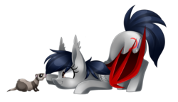 Size: 2846x1642 | Tagged: safe, artist:scarlet-spectrum, oc, oc only, oc:scarlet spectrum, bat pony, ferret, pony, boop, cute, simple background, solo, tattoo, transparent background