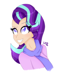 Size: 896x1087 | Tagged: dead source, safe, artist:ultrard, starlight glimmer, human, g4, clothes, colored pupils, cute, female, humanized, scarf, signature, solo