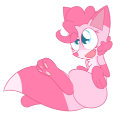 Size: 1280x1174 | Tagged: safe, artist:mr-degration, pinkie pie, fox, g4, chest fluff, cute, female, heart eyes, open mouth, simple background, solo, species swap, transparent background, wingding eyes