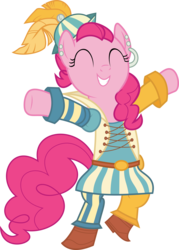 Size: 6128x8556 | Tagged: dead source, safe, artist:pink1ejack, pinkie pie, earth pony, pony, dungeons and discords, g4, absurd resolution, bard, bard pie, bipedal, clothes, eyes closed, fantasy class, female, happy, raised leg, roleplaying, simple background, solo, transparent background, vector