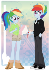 Size: 748x1068 | Tagged: safe, artist:jaquelindreamz, rainbow dash, equestria girls, g4, bouquet, equestria guys, male, rainbow blitz, rule 63, self paradox, self ponidox, selfcest, shipping, straight, tsundere