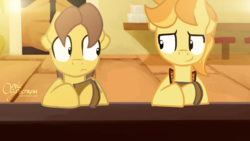 Size: 1280x720 | Tagged: safe, artist:opticspectrum, braeburn, caramel, g4, saloon