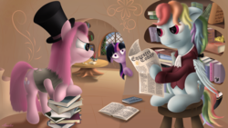 Size: 2560x1440 | Tagged: safe, artist:awalex, pinkie pie, rainbow dash, twilight sparkle, pony, the count of monte rainbow, g4, dr jekyll and mr hyde, edmond dantes, pinkamena diane pie, rainbow dantes, the count of monte cristo, trio