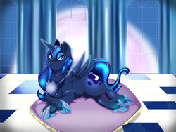 Size: 8000x6000 | Tagged: safe, artist:handmantoot, princess luna, g4, absurd resolution, cushion, prone