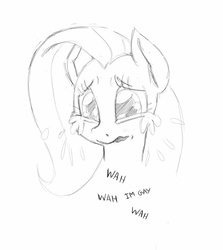 Size: 1070x1200 | Tagged: safe, artist:trickydick, fluttershy, pegasus, pony, g4, bust, crying, dialogue, female, mare, monochrome, sketch, solo