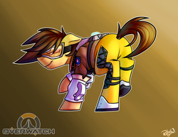 Size: 3850x2975 | Tagged: safe, artist:rubywave32, pony, goggles, high res, overwatch, ponified, solo, tracer