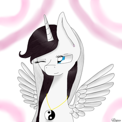 Size: 750x750 | Tagged: safe, artist:joanka2002, oc, oc only, oc:ying yang, alicorn, pony, alicorn oc, jewelry, pendant, yin-yang