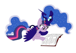 Size: 1044x729 | Tagged: safe, artist:animatedgamblignant, princess luna, twilight sparkle, alicorn, pony, unicorn, g4, female, lesbian, mare, prone, ship:twiluna, shipping, simple background, transparent background