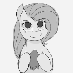 Size: 3000x3000 | Tagged: safe, artist:chapaevv, fluttershy, g4, cute, female, food, high res, looking at you, monochrome, solo, strawberry