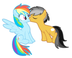 Size: 787x630 | Tagged: safe, quibble pants, rainbow dash, g4, female, kissing, male, ship:quibbledash, shipping, spread wings, straight, surprise kiss, wingboner, wings