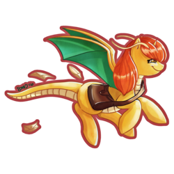 Size: 3000x3000 | Tagged: safe, artist:bean-sprouts, dragonite, crossover, high res, mail, pokémon, ponified, satchel, simple background, solo, transparent background