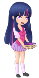 Size: 600x1200 | Tagged: safe, artist:sakurayagami, twilight sparkle, human, g4, book, clothes, female, humanized, schoolgirl, solo