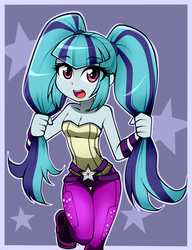 Size: 1000x1300 | Tagged: safe, artist:nekojackun, sonata dusk, equestria girls, g4, alternate hairstyle, bare shoulders, clothes, clothes swap, cute, female, open mouth, pants, pigtails, raised leg, sleeveless, solo, sonatabetes, strapless, thigh gap, tube top, twintails