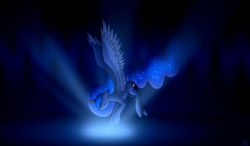 Size: 4000x2342 | Tagged: safe, artist:starlessnight22, princess luna, g4, eyes closed, female, flying, ripple, solo