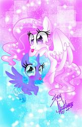 Size: 800x1232 | Tagged: safe, artist:samnightmare, princess celestia, princess luna, alicorn, pony, g4, cewestia, cute, duo, duo female, female, filly, filly celestia, filly luna, pink-mane celestia, royal sisters, sillestia, silly, silly pony, tongue out, woona, younger