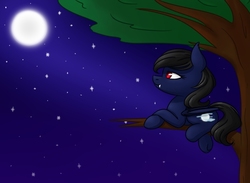 Size: 750x550 | Tagged: safe, artist:pilyorosas, oc, oc only, bat pony, pony, moon, night, tree