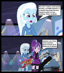 Size: 1336x1528 | Tagged: safe, artist:themexicanpunisher, starlight glimmer, trixie, equestria girls, g4, my little pony equestria girls: rainbow rocks, alternate timeline, clothes, comic, equestria girls-ified, spanish, translated in the comments