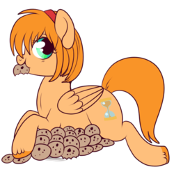 Size: 512x512 | Tagged: safe, artist:lulubell, oc, oc only, oc:time tot, pegasus, pony, cookie, female, filly, food, hoard, mare, simple background, solo, transparent background